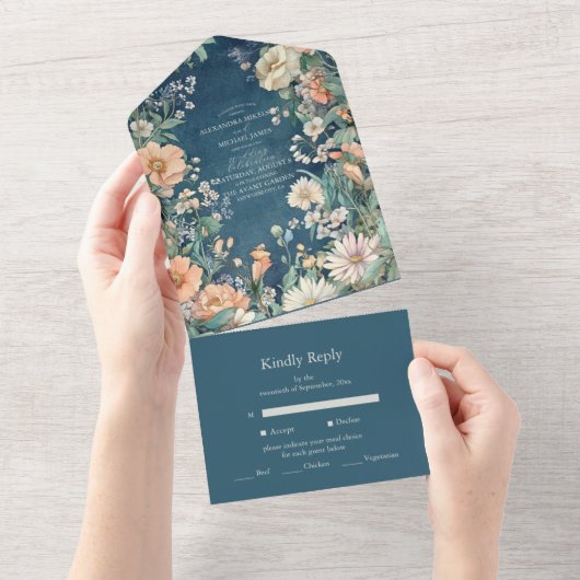 Luxe Victoriaans Royal Elegance bruiloft All In One Uitnodiging (Afscheurbaar)