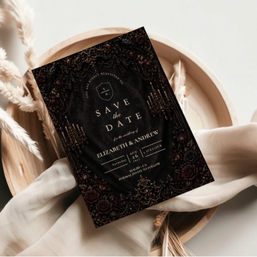 Luxe Victoriaanse Goth-huwelijk Save The Date
