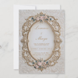 Luxe Victoriaanse Gouden Parel Roze Ovale Trouwrin Kaart