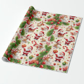: Luxe Victoriaanse Kerstman & Rendier Kerstverpak Cadeaupapier (Uitgerold)