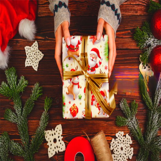 : Luxe Victoriaanse Kerstman & Rendier Kerstverpak Cadeaupapier