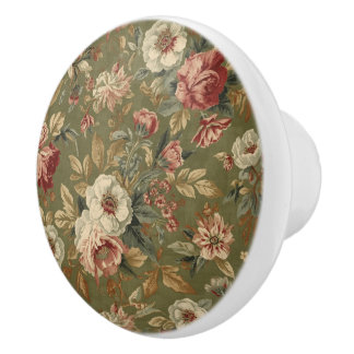 Luxe Vintage Bloemen Bladeren Olijfgroen Brits Keramische Knop