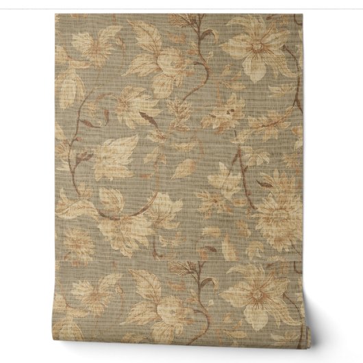 Luxe Vintage Brits Bloemendesign Beige Antiek Behang (Afrollen)