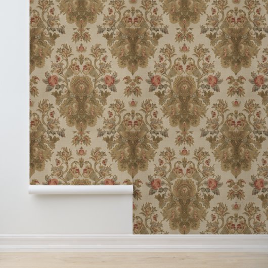 Luxe Vintage Brits Bloemendesign Beige Antiek Behang (Applicatie)