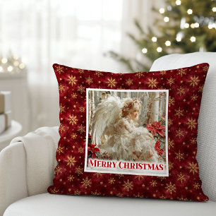 Luxe Vintage Engel Rood Goud Festive Kerstmis Kussen