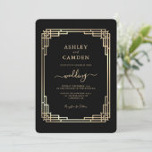 Luxe Vintage Gouden Lijst Bruiloft Kaart (Staand voorkant)