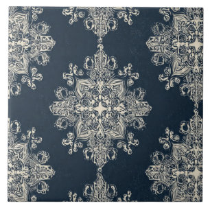 Luxe Vintage Islamitische Geometrische Donkerblauw Tegeltje
