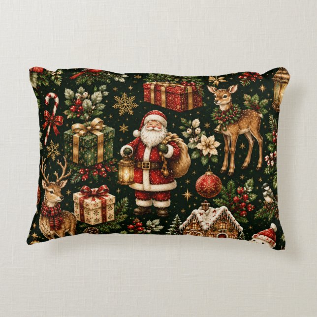 Luxe Vintage Kerstvakantie Patroon Accent Kussen (Achterkant)
