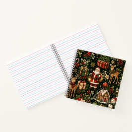 Luxe Vintage Kerstvakantie Patroon Notitieboek