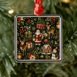 Luxe Vintage Kerstvakantie Patroon Premium Metalen Ornament
