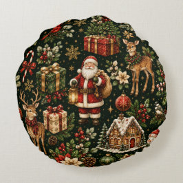 Luxe Vintage Kerstvakantie Patroon Rond Kussen