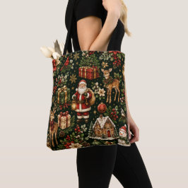 Luxe Vintage Kerstvakantie Patroon Tote Bag