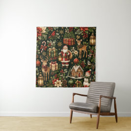 Luxe Vintage Kerstvakantie Patroon Wandkleed