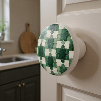 Luxe Vintage Marokkaanse Zellige Smaragdgroen Keramische Knop