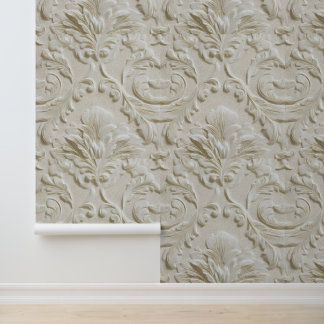 Luxe Vintage Minimaal Elegant Damast Ivoor Crème Behang