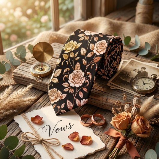 Luxe Vintage Rozen op Zwart Stropdas