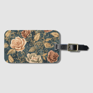 Luxe, vintage rozentuin, blauwe achtergrond bagagelabel
