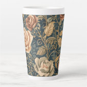 Luxe, vintage rozentuin, blauwe achtergrond latte mok (Voorkant)