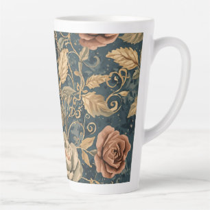 Luxe, vintage rozentuin, blauwe achtergrond latte mok