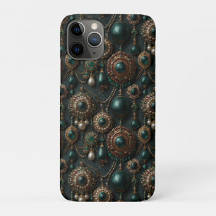 Luxe Vintage Smaragd en Parel Sieraden Patroon Case-Mate iPhone Case
