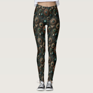 Luxe Vintage Smaragd en Parel Sieraden Patroon Leggings