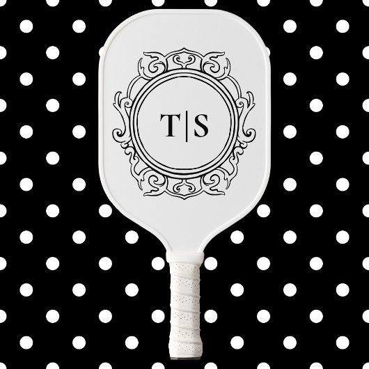 Luxe Vintage Weelderig Wit Monogram Initiaal Pickleball Paddle
