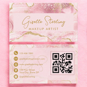 Luxe Visagist Blush Roze Goud Agaat QR Code Visitekaartje
