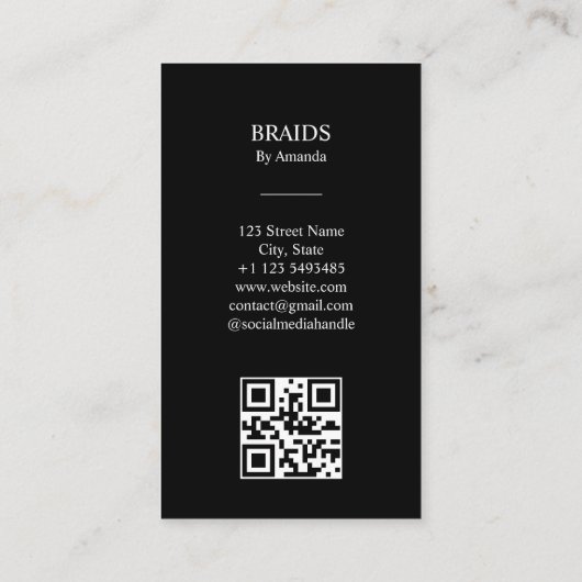Luxe Vlechten Afro Amerikaanse Hairstylist QR Code Visitekaartje (Achterkant)