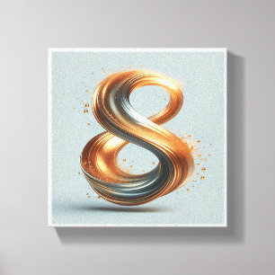 Luxe Vloeibaar Goud Nummer 8 Kunst - 3D Metaalacht Canvas Afdruk
