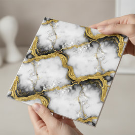 Luxe Vloeibaar Goud Witte Marmer Elegant Tegeltje
