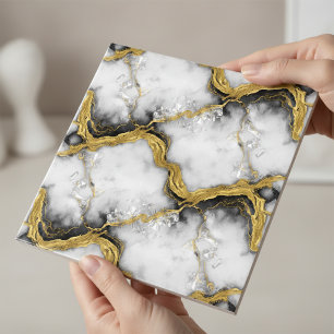 Luxe Vloeibaar Goud Witte Marmer Elegant Tegeltje