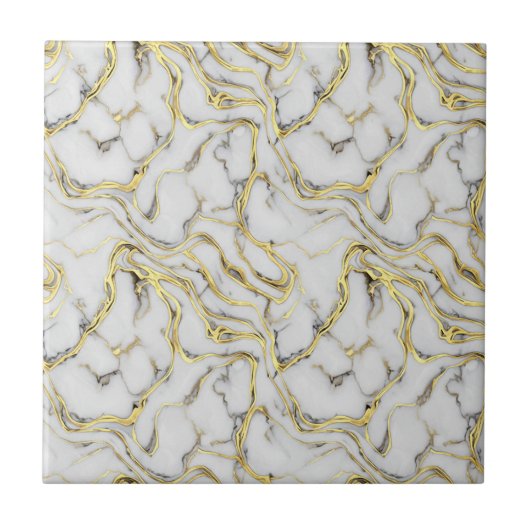 Luxe Vloeibaar Goud Witte Marmer Textuur Tegeltje (Voorkant)