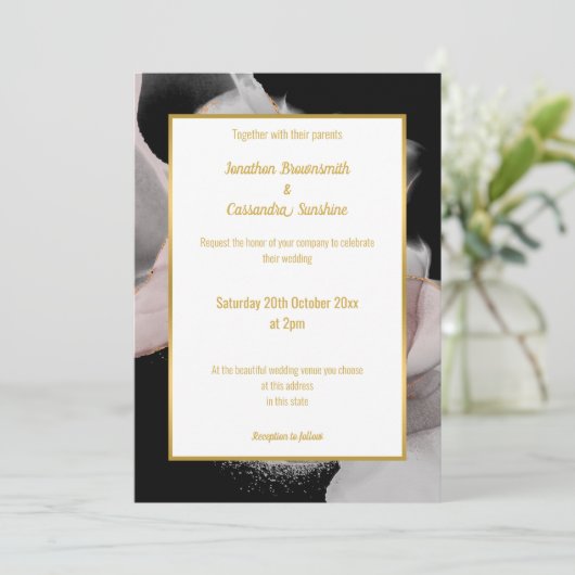 LUXE VLOERENDE ABSTRACTE ROOS WEDDING INVITATIE KAART (Staand voorkant)