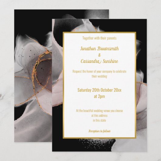 LUXE VLOERENDE ABSTRACTE ROOS WEDDING INVITATIE KAART (Voorkant / Achterkant)