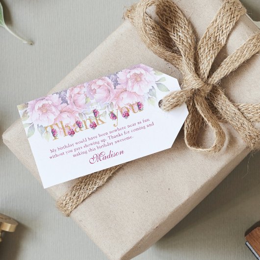 Luxe Volwassen Verjaardag Bloemen Roze Goud Glitte Cadeaulabel