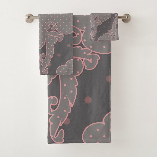 Luxe vormgeving, floreel patroon, grijs, stoffige  bad handdoek (Insitu)