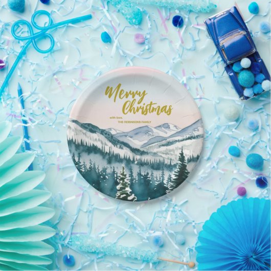 Luxe Vrolijke kerstbomen bos Goud script Vakantie Papieren Bordje (Feest)