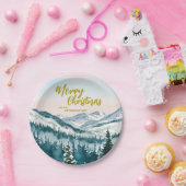 Luxe Vrolijke kerstbomen bos Goud script Vakantie Papieren Bordje (Feest)