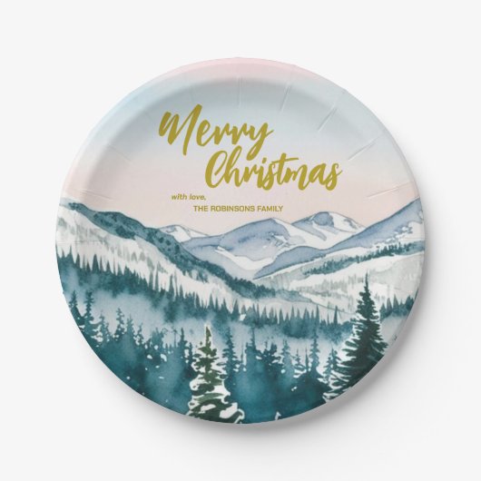 Luxe Vrolijke kerstbomen bos Goud script Vakantie Papieren Bordje (Voorkant)