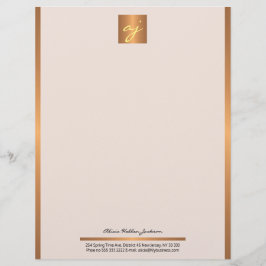 Luxe vrouwelijke blush roze koper goud monogram briefhoofd