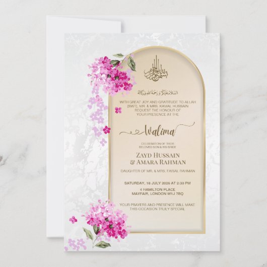 Luxe Walima uitnodiging | Waterverf Hydrangea's (Voorkant)