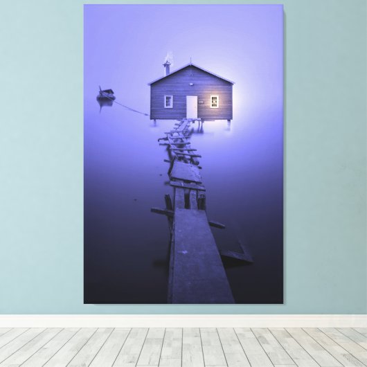 Luxe Wall Art Peaceful Calm Boat House op Lake Canvas Afdruk (Insitu (Houten vloer))