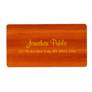 Luxe Walnut Wood Gold Script Elegant Shipping Etiket