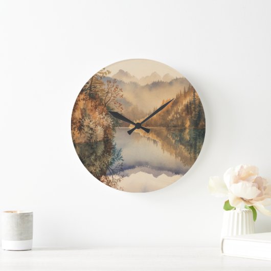 Luxe Watercolor Herfst Bergmeer Grote Klok (Huis)