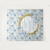 Luxe Watercolor Stof Blauwe Gouden Trouwtapijt Wandkleed (Voorkant (horizontaal))