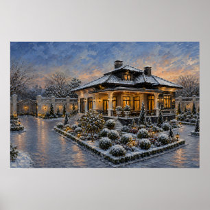 Luxe waterfront landgoed olieverfschilderij poster