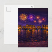 Luxe Waterfront Vuurwerk Nacht Canvas Kunstwerk Briefkaart (Voorkant / Achterkant)