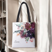 Luxe Waterverf Bourgogne Bloemen met Naam Tote Bag