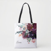 Luxe Waterverf Bourgogne Bloemen met Naam Tote Bag (Voorkant)