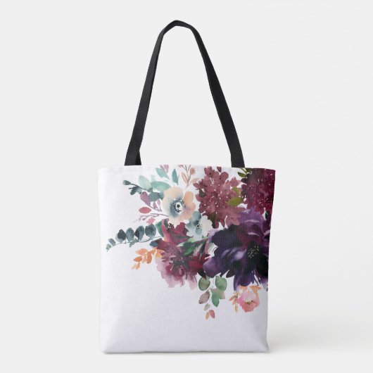 Luxe Waterverf Bourgogne Bloemen met Naam Tote Bag (Achterkant)